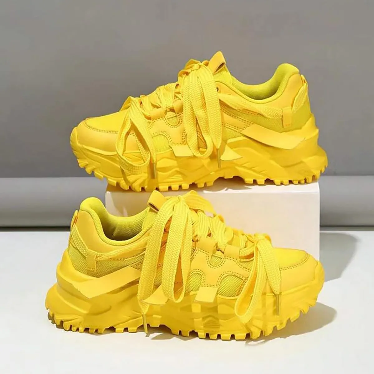Dopamine Chunky Sneakers for Women & Girls - Breathable Mesh Platform Cute Shoes for Back to School, Beach Travel, Retro Y2K Streetwear, Comfy Trendy Everyday Minimalist Aesthetic, Hiking