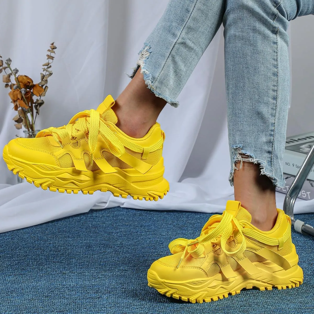 Dopamine Chunky Sneakers for Women & Girls - Breathable Mesh Platform Cute Shoes for Back to School, Beach Travel, Retro Y2K Streetwear, Comfy Trendy Everyday Minimalist Aesthetic, Hiking