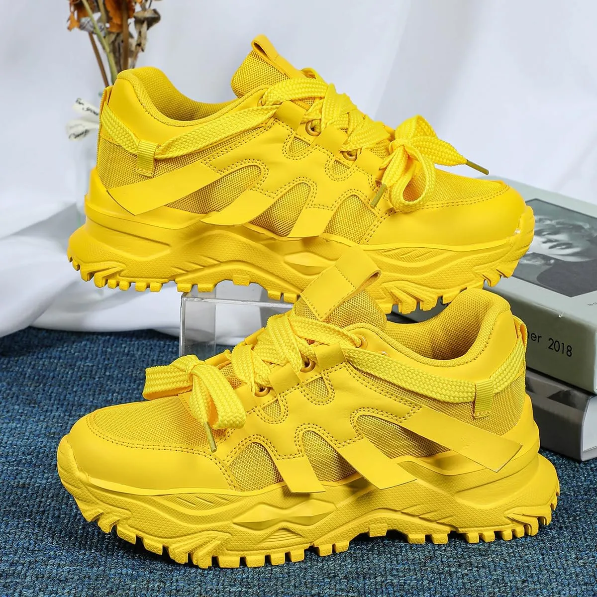 Dopamine Chunky Sneakers for Women & Girls - Breathable Mesh Platform Cute Shoes for Back to School, Beach Travel, Retro Y2K Streetwear, Comfy Trendy Everyday Minimalist Aesthetic, Hiking