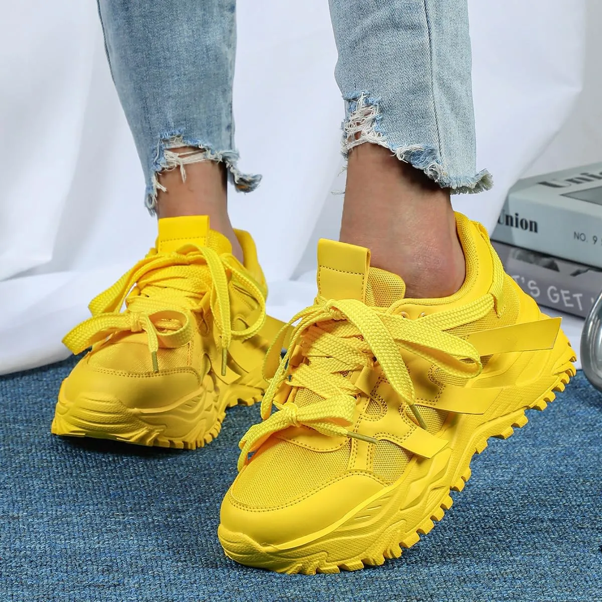 Dopamine Chunky Sneakers for Women & Girls - Breathable Mesh Platform Cute Shoes for Back to School, Beach Travel, Retro Y2K Streetwear, Comfy Trendy Everyday Minimalist Aesthetic, Hiking