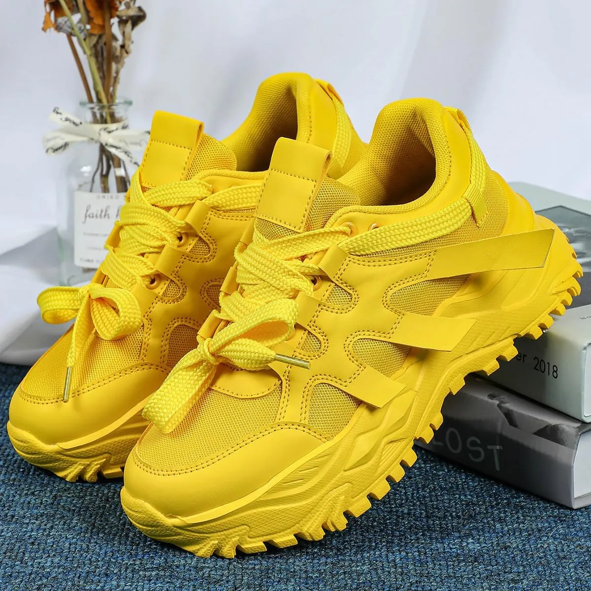 Dopamine Chunky Sneakers for Women & Girls - Breathable Mesh Platform Cute Shoes for Back to School, Beach Travel, Retro Y2K Streetwear, Comfy Trendy Everyday Minimalist Aesthetic, Hiking