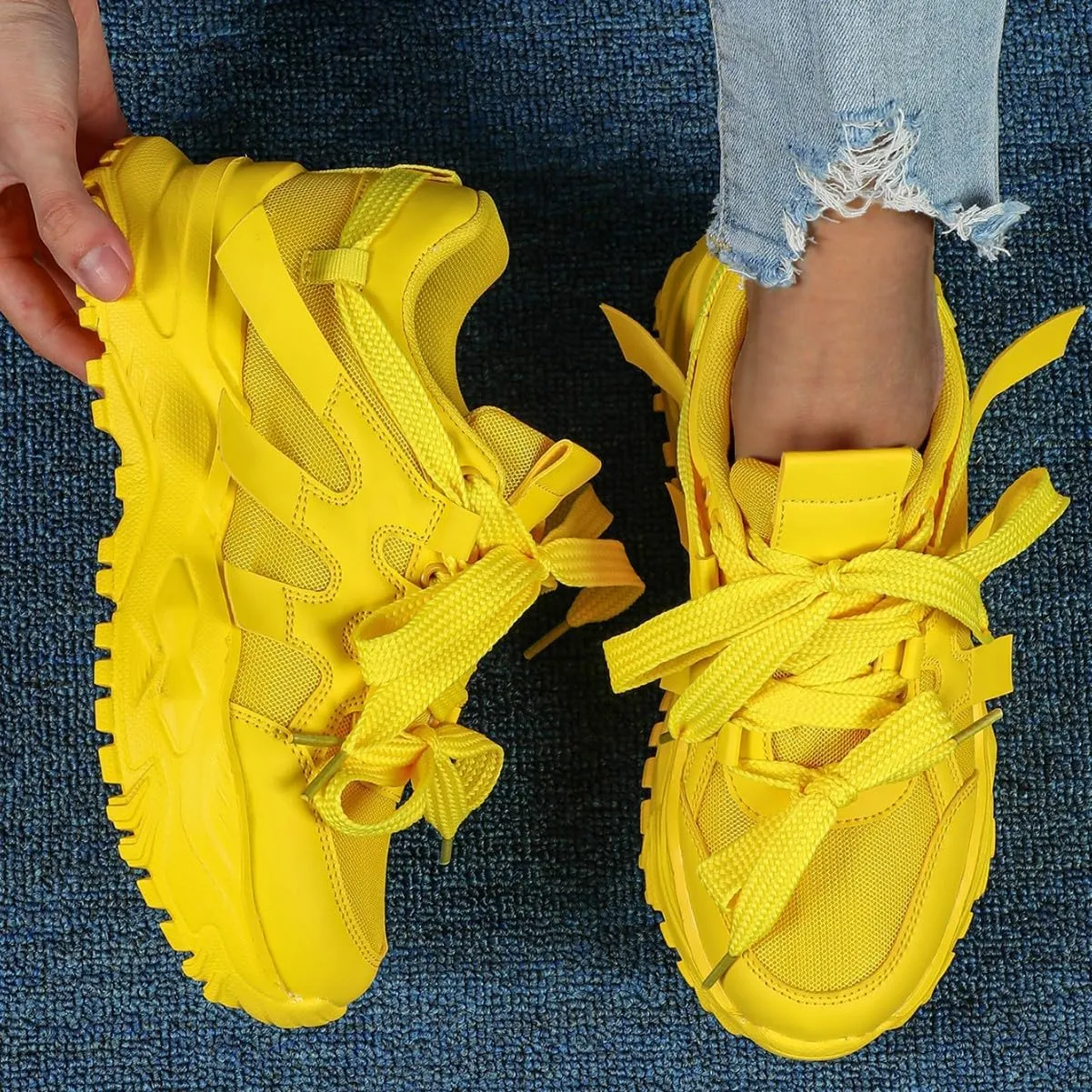 Dopamine Chunky Sneakers for Women & Girls - Breathable Mesh Platform Cute Shoes for Back to School, Beach Travel, Retro Y2K Streetwear, Comfy Trendy Everyday Minimalist Aesthetic, Hiking