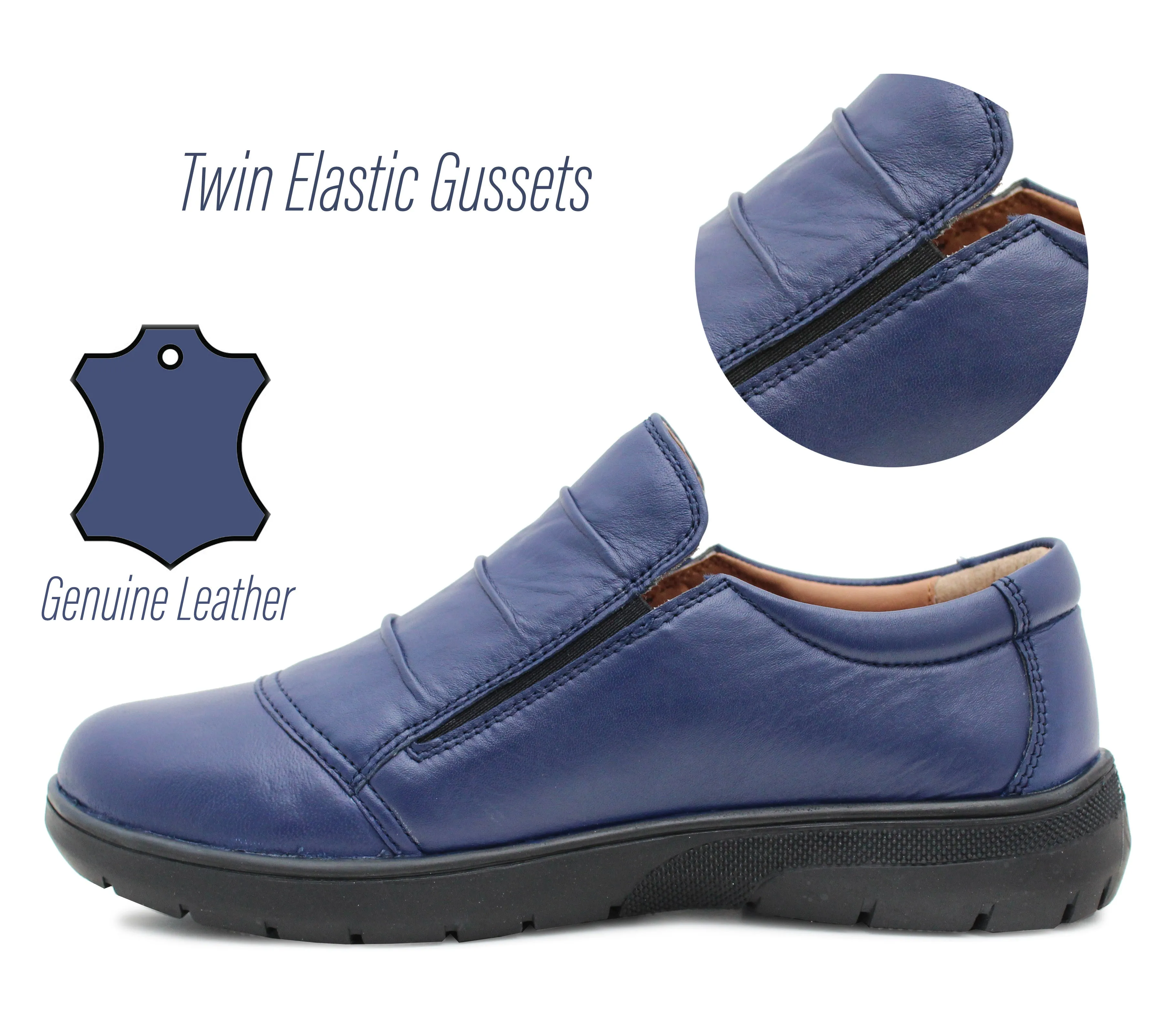 Dr Keller Womens Genuine Leather Navy Touch Fasten Loafers Flat Ladies Office Nurse Casual Shoes