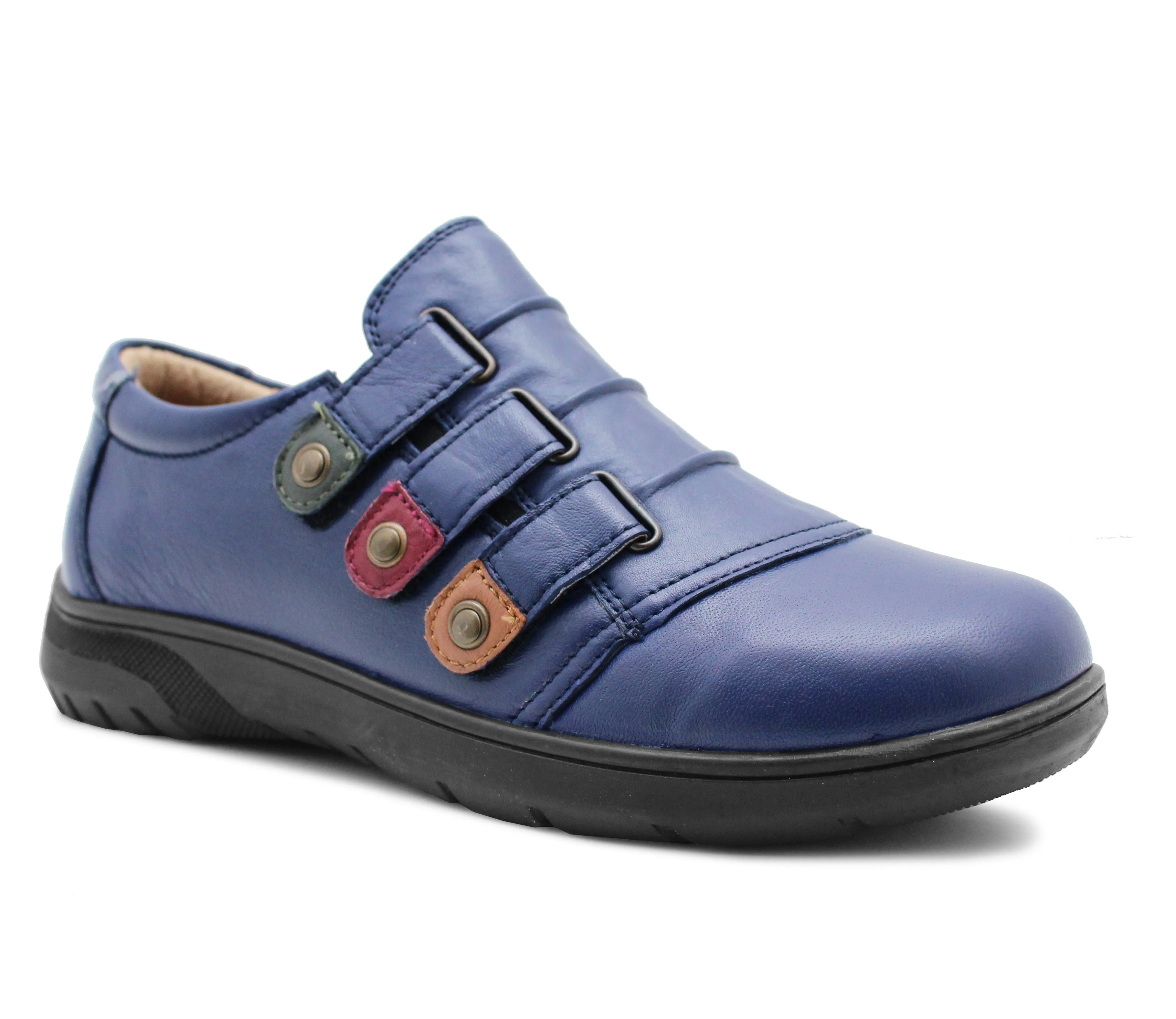 Dr Keller Womens Genuine Leather Navy Touch Fasten Loafers Flat Ladies Office Nurse Casual Shoes