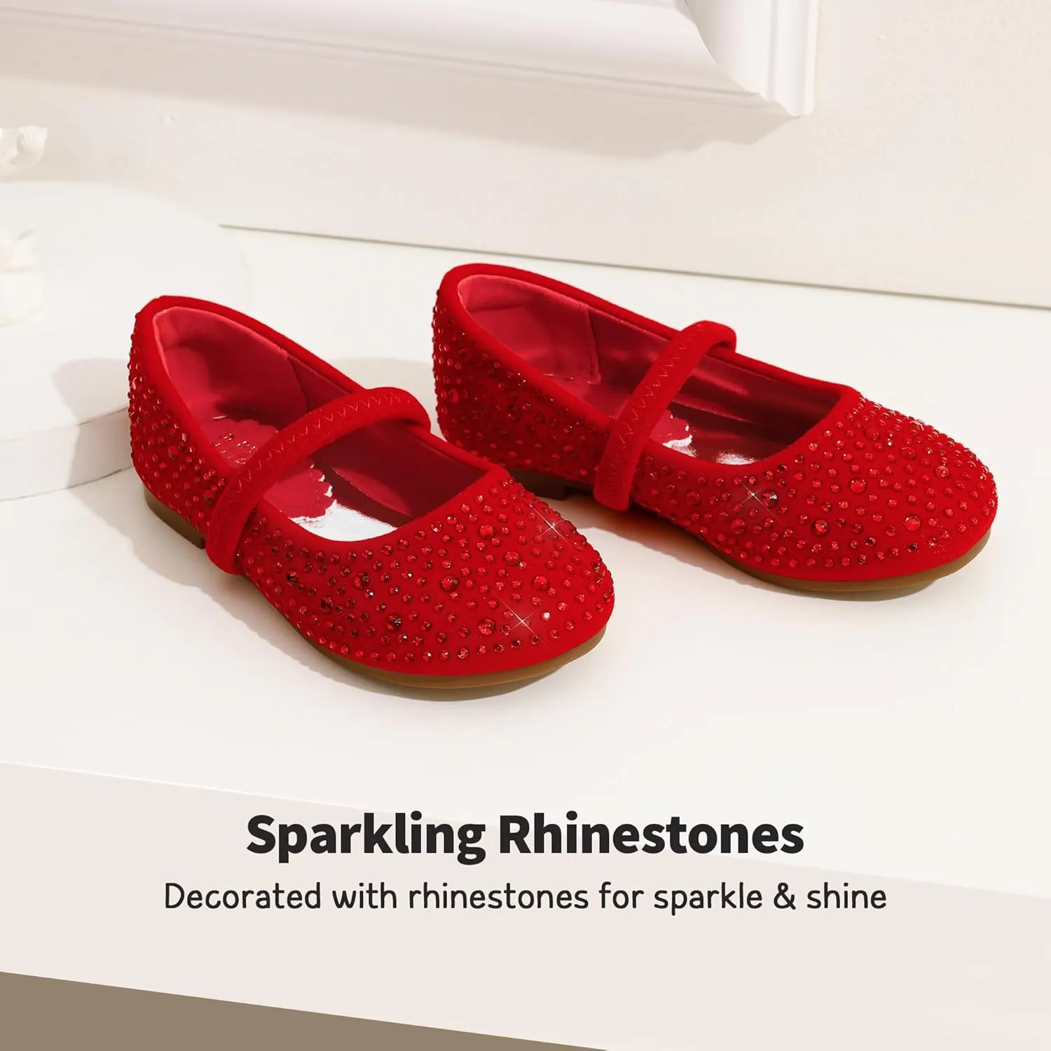 DREAM PAIRS Girls Mary Jane Rhinestone Dress Shoes Slip On Ballet Toddler Flats for Party, Wedding, Christmas