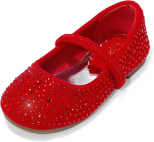 DREAM PAIRS Girls Mary Jane Rhinestone Dress Shoes Slip On Ballet Toddler Flats for Party, Wedding, Christmas