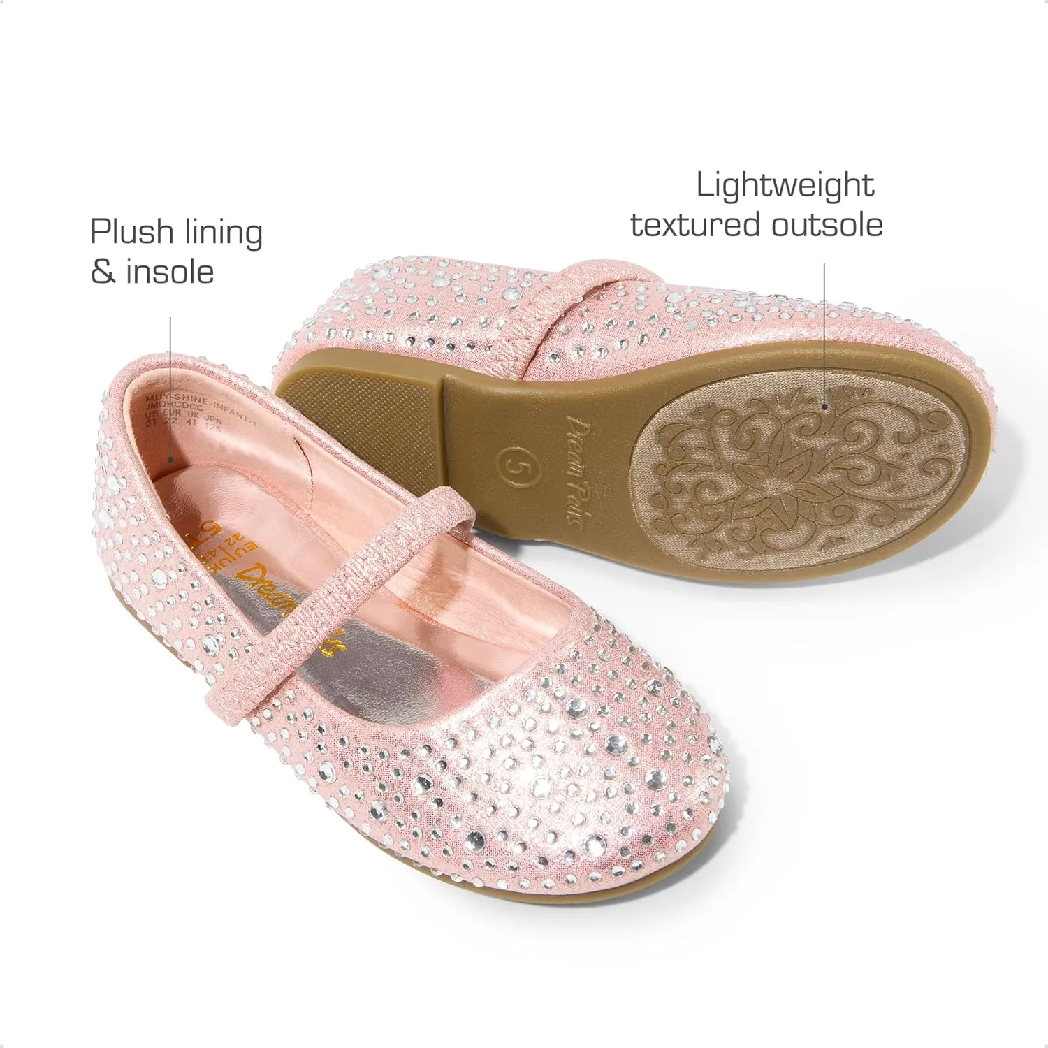 DREAM PAIRS Girls Mary Jane Rhinestone Dress Shoes Slip On Ballet Toddler Flats for Party, Wedding, Christmas