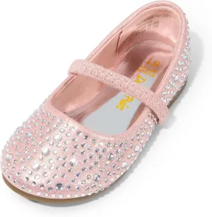 DREAM PAIRS Girls Mary Jane Rhinestone Dress Shoes Slip On Ballet Toddler Flats for Party, Wedding, Christmas