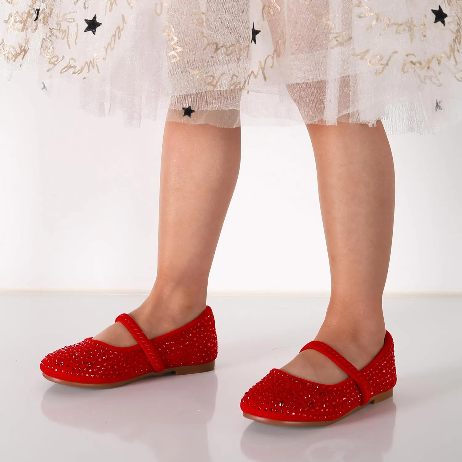 DREAM PAIRS Girls Mary Jane Rhinestone Dress Shoes Slip On Ballet Toddler Flats for Party, Wedding, Christmas