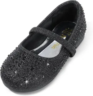 DREAM PAIRS Girls Mary Jane Rhinestone Dress Shoes Slip On Ballet Toddler Flats for Party, Wedding, Christmas