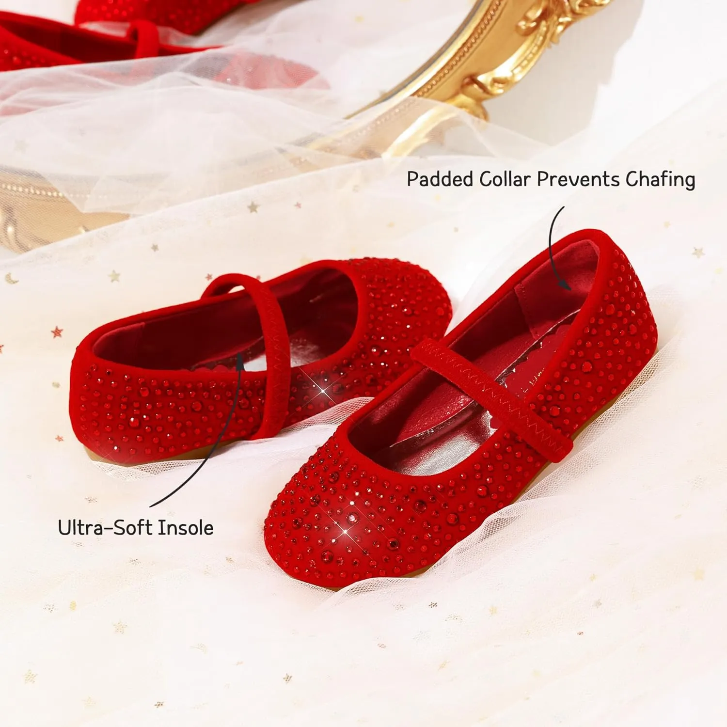 DREAM PAIRS Girls Mary Jane Rhinestone Dress Shoes Slip On Ballet Toddler Flats for Party, Wedding, Christmas