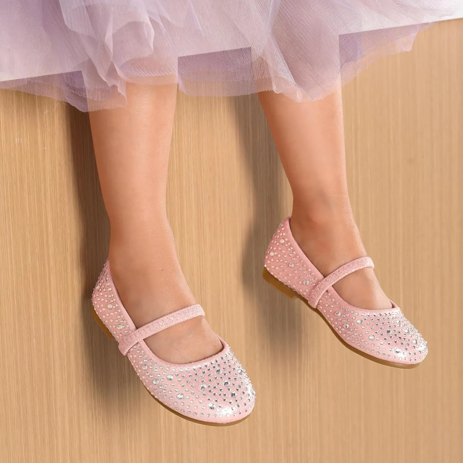DREAM PAIRS Girls Mary Jane Rhinestone Dress Shoes Slip On Ballet Toddler Flats for Party, Wedding, Christmas