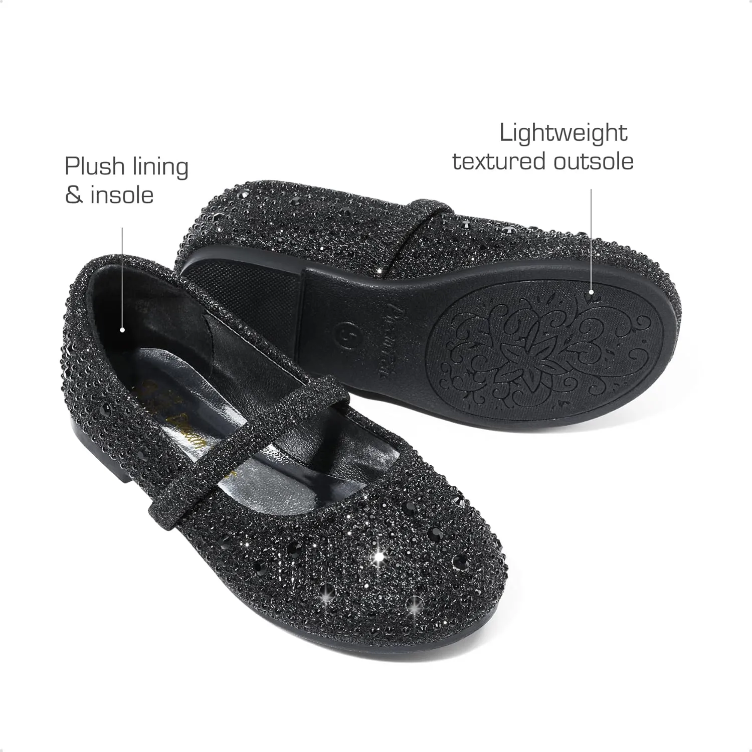 DREAM PAIRS Girls Mary Jane Rhinestone Dress Shoes Slip On Ballet Toddler Flats for Party, Wedding, Christmas