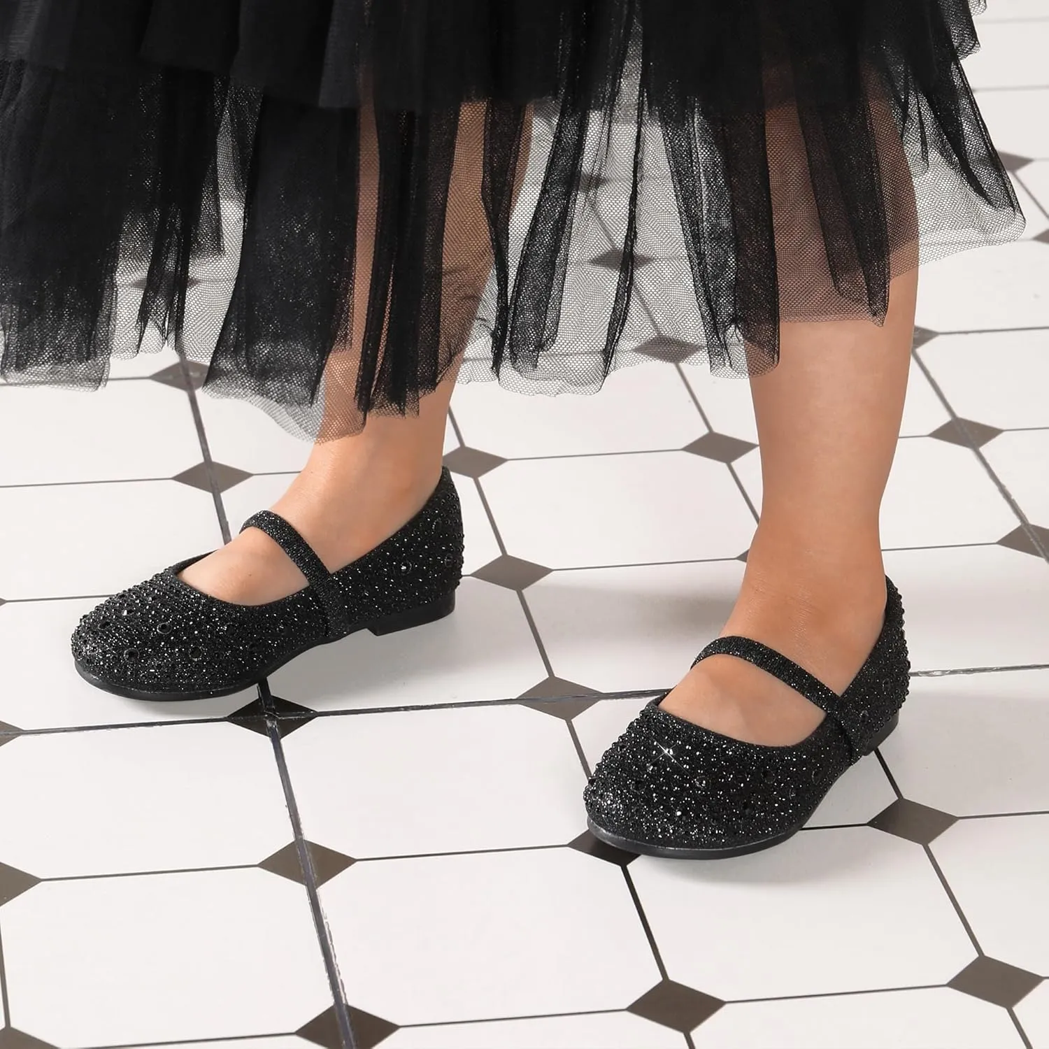 DREAM PAIRS Girls Mary Jane Rhinestone Dress Shoes Slip On Ballet Toddler Flats for Party, Wedding, Christmas