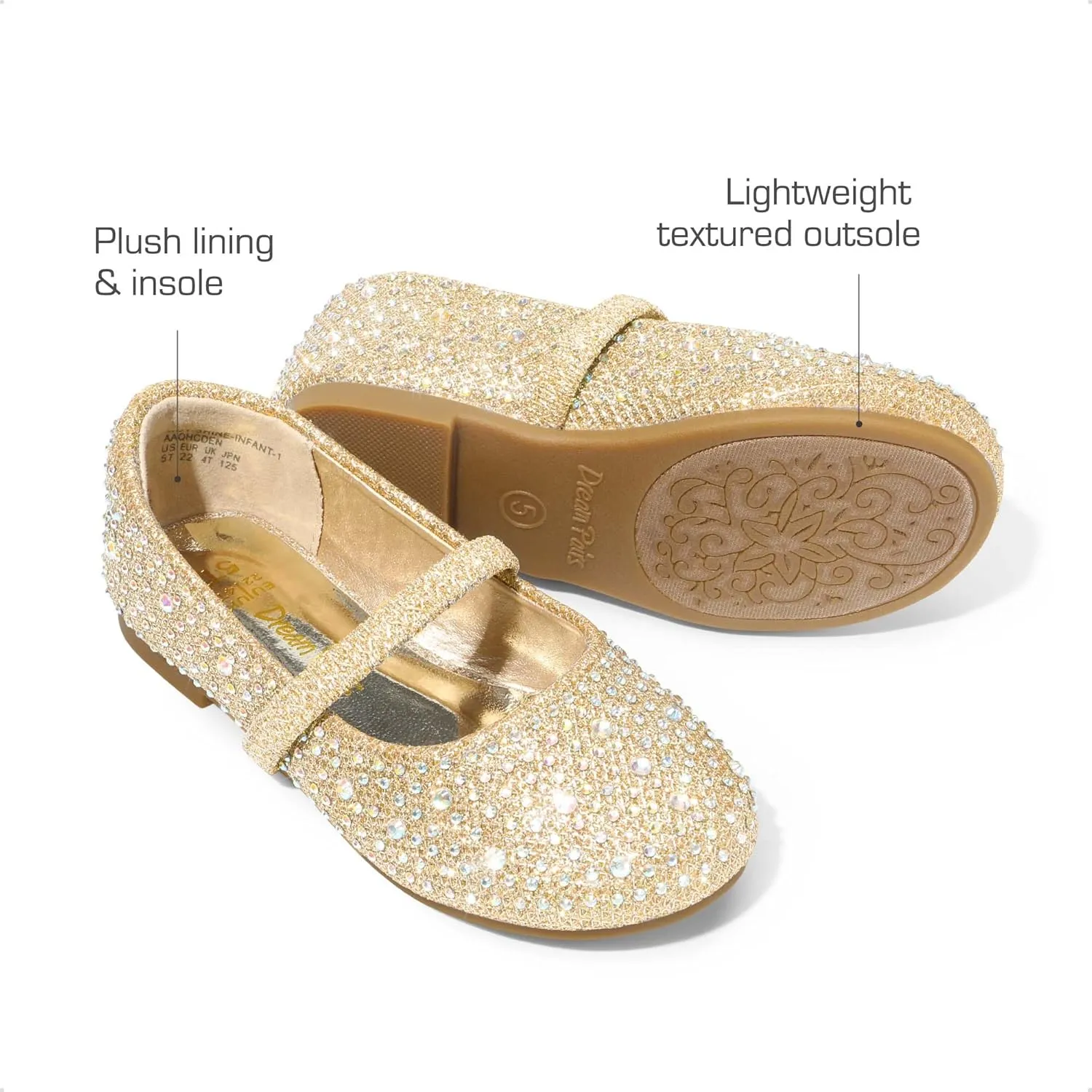 DREAM PAIRS Girls Mary Jane Rhinestone Dress Shoes Slip On Ballet Toddler Flats for Party, Wedding, Christmas