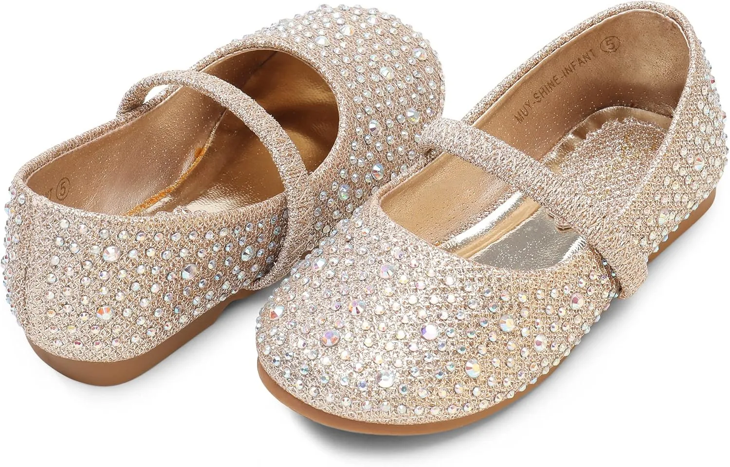 DREAM PAIRS Girls Mary Jane Rhinestone Dress Shoes Slip On Ballet Toddler Flats for Party, Wedding, Christmas