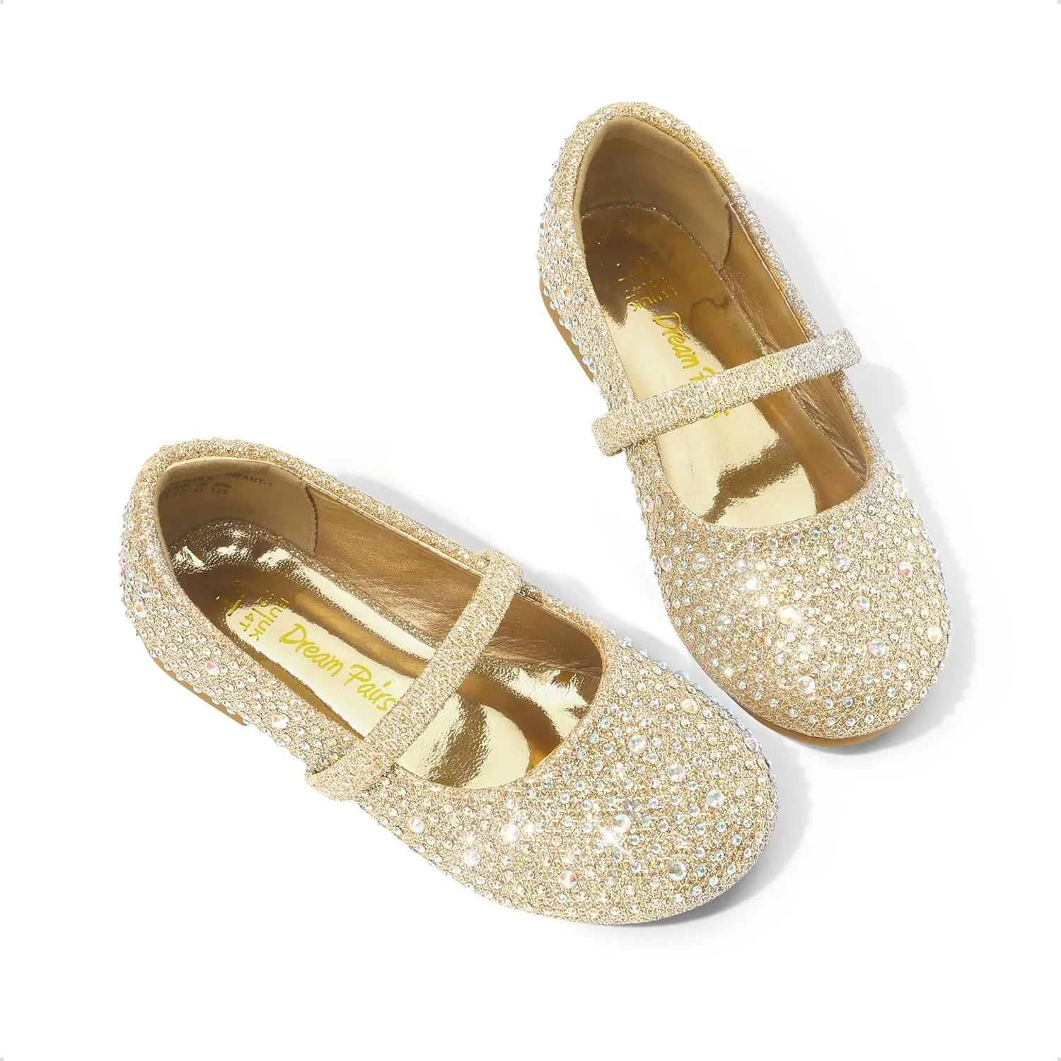 DREAM PAIRS Girls Mary Jane Rhinestone Dress Shoes Slip On Ballet Toddler Flats for Party, Wedding, Christmas