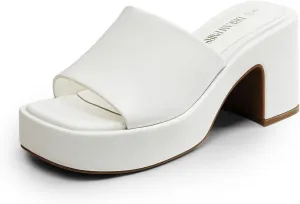DREAM PAIRS High Chunky Platform Heels for Women Fashion Comfort Slip on Square Open Toe Block Heel Sandals