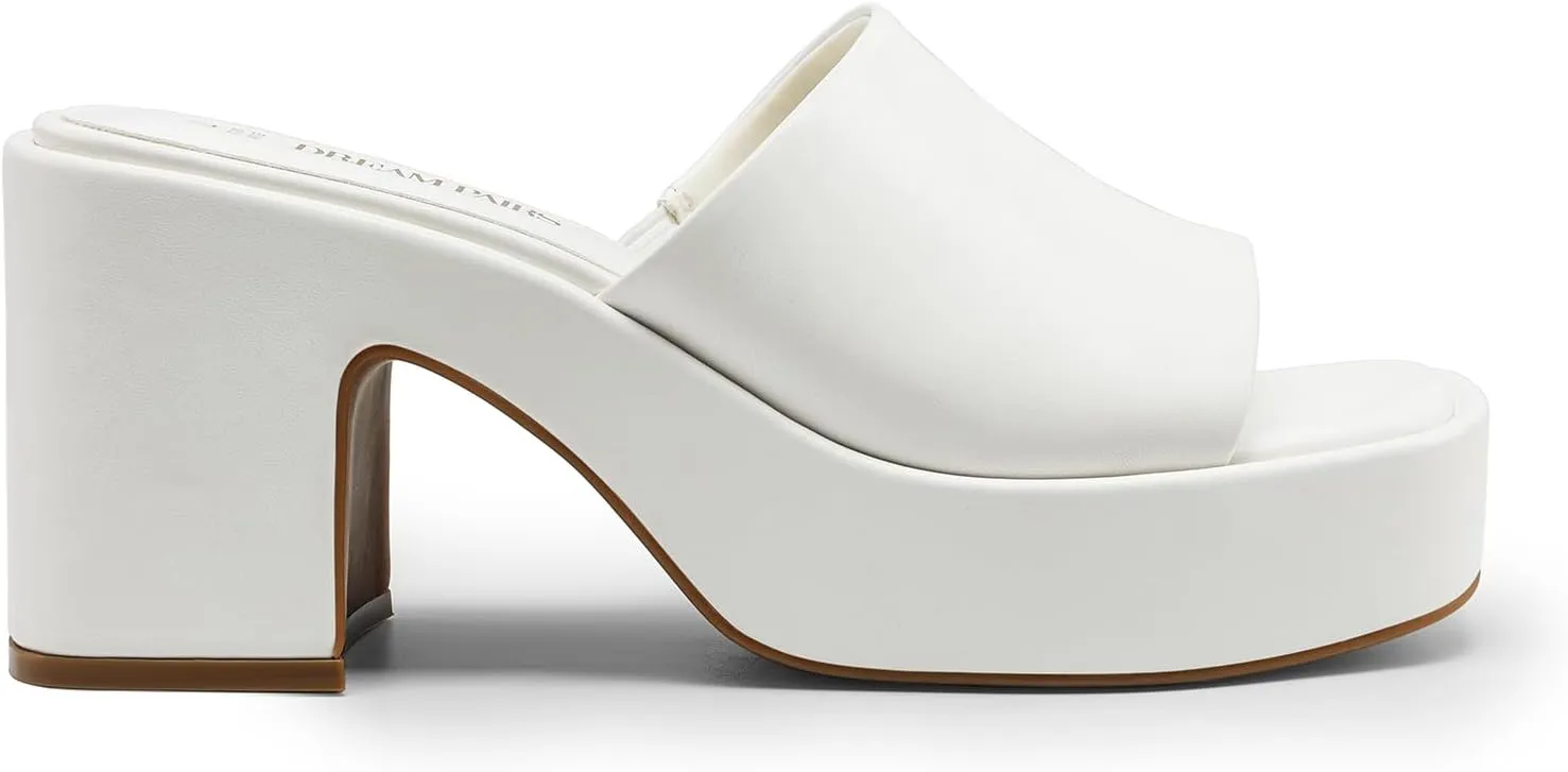 DREAM PAIRS High Chunky Platform Heels for Women Fashion Comfort Slip on Square Open Toe Block Heel Sandals