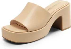 DREAM PAIRS High Chunky Platform Heels for Women Fashion Comfort Slip on Square Open Toe Block Heel Sandals