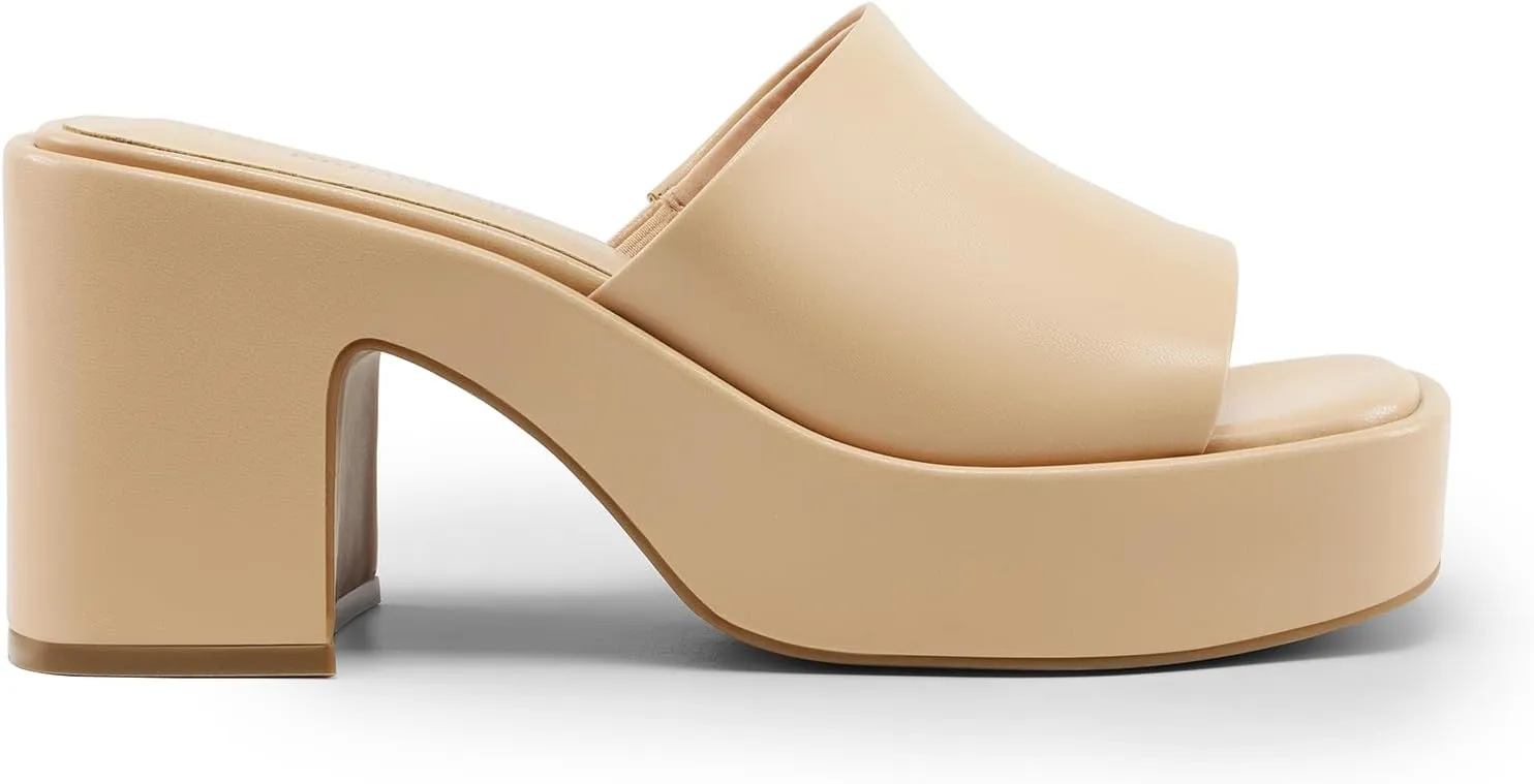 DREAM PAIRS High Chunky Platform Heels for Women Fashion Comfort Slip on Square Open Toe Block Heel Sandals