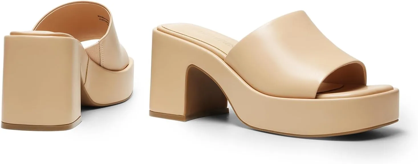 DREAM PAIRS High Chunky Platform Heels for Women Fashion Comfort Slip on Square Open Toe Block Heel Sandals