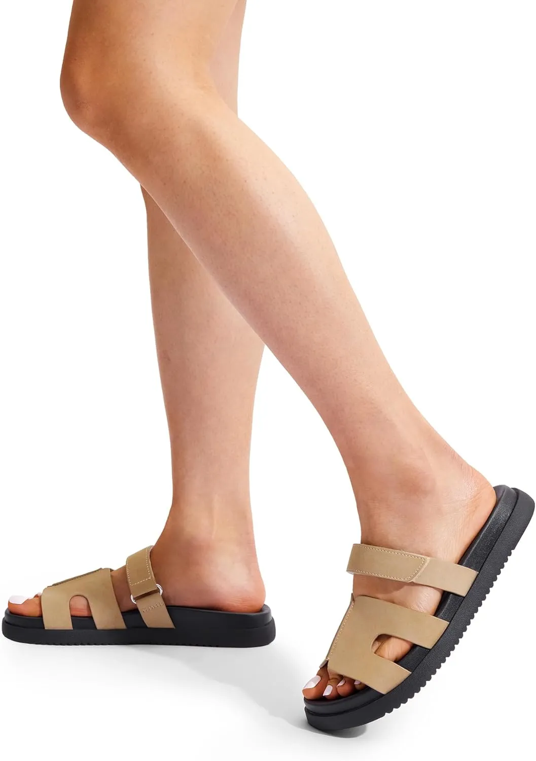 DREAM PAIRS Women's Flat Slide Sandals, Comfortable Slip On Platform Sandals For Women Dressy Summer