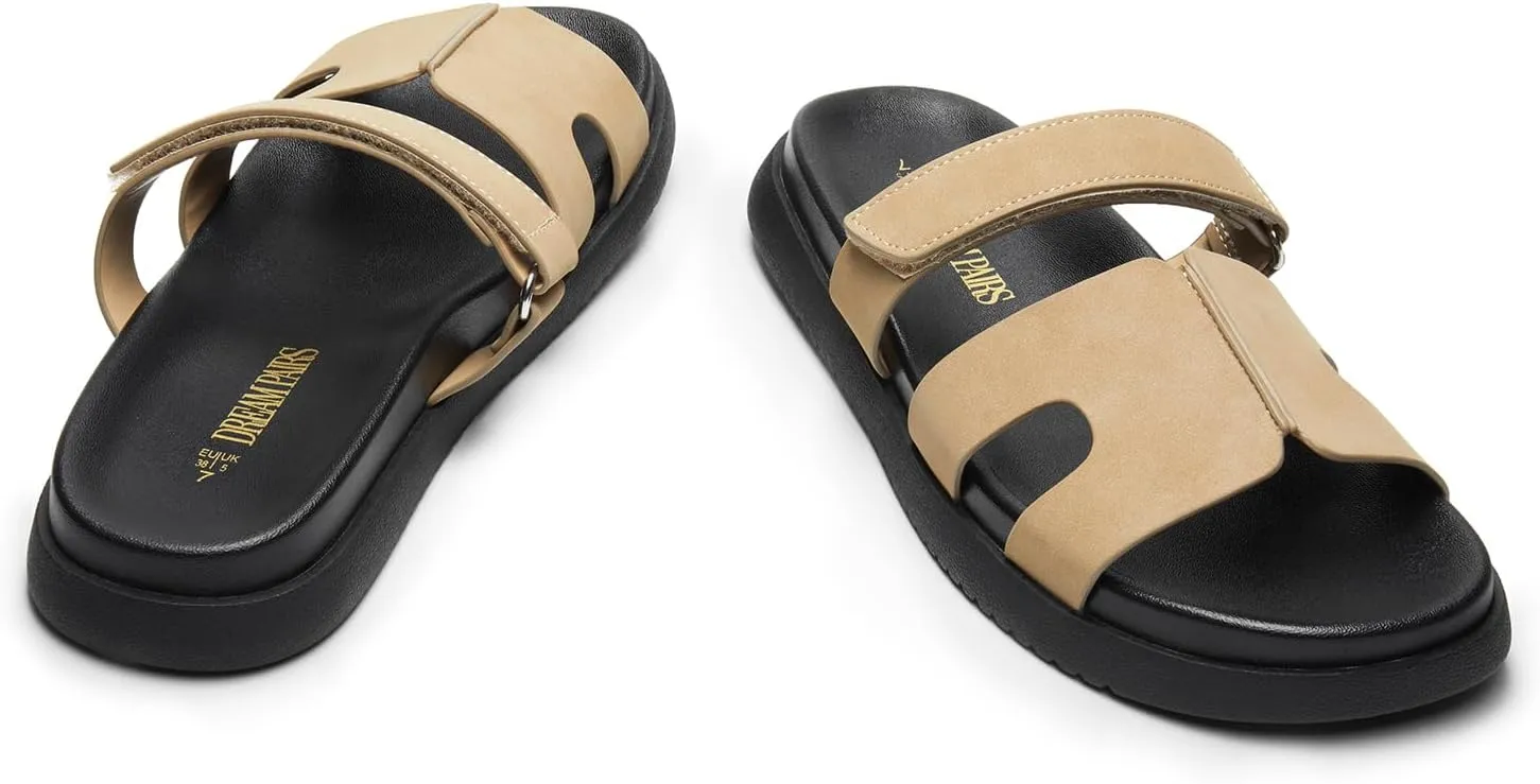 DREAM PAIRS Women's Flat Slide Sandals, Comfortable Slip On Platform Sandals For Women Dressy Summer