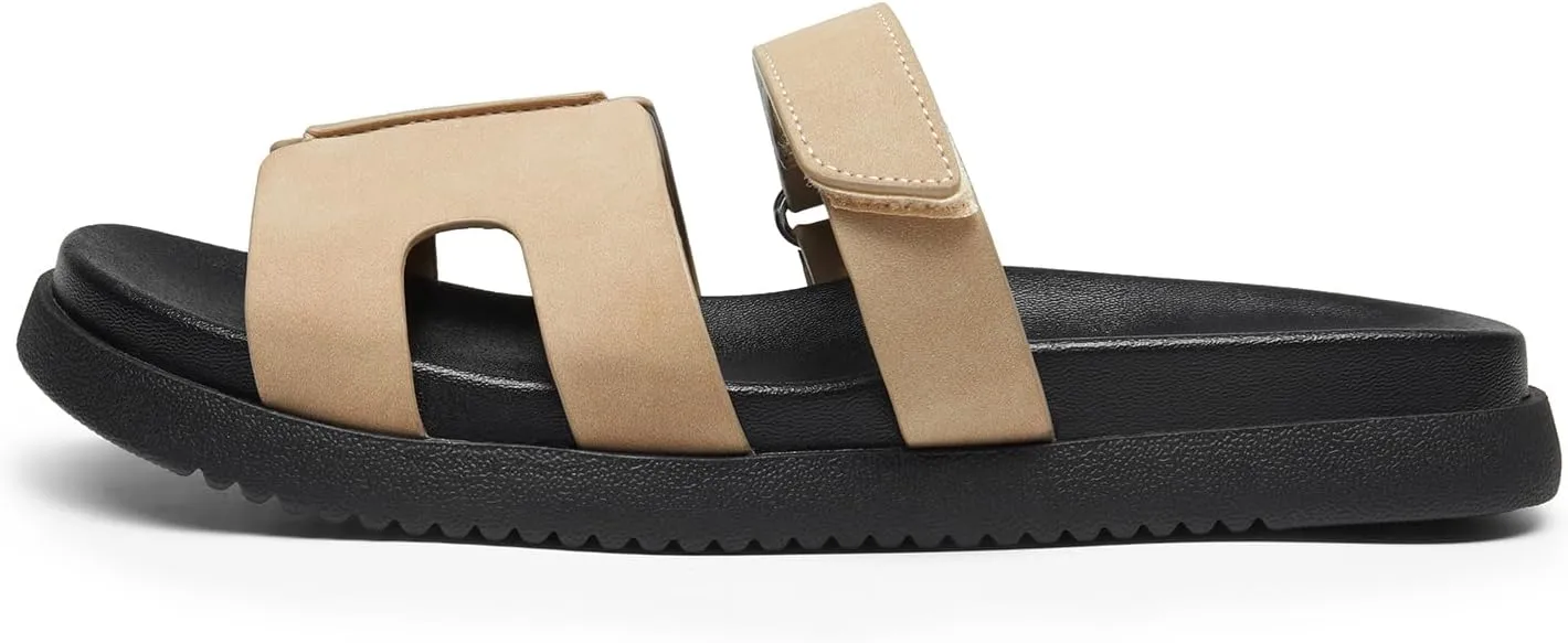 DREAM PAIRS Women's Flat Slide Sandals, Comfortable Slip On Platform Sandals For Women Dressy Summer
