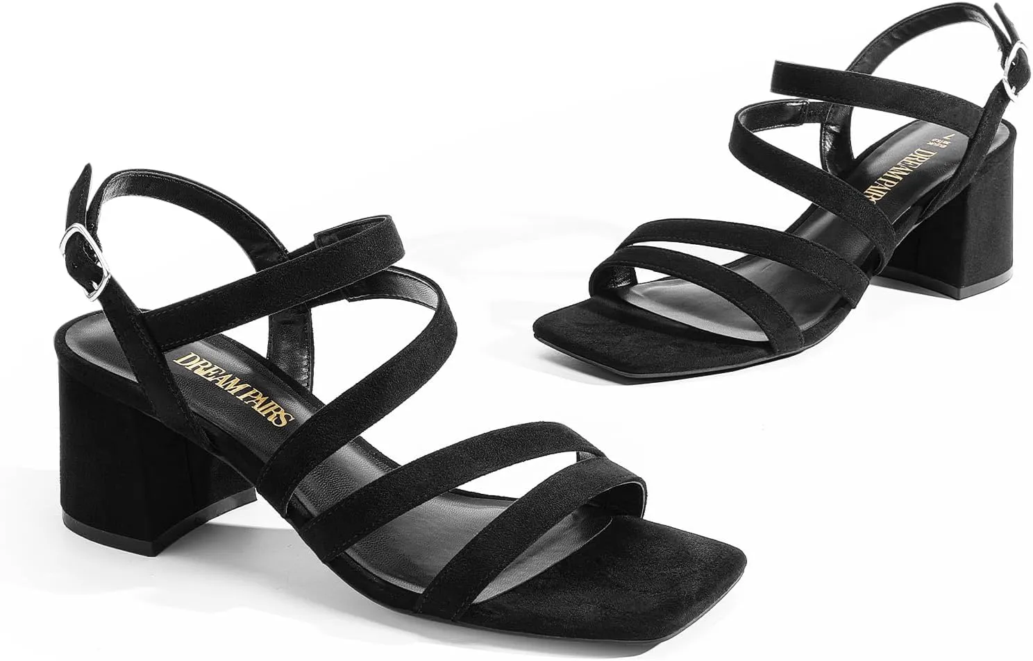 DREAM PAIRS Women's Strappy Chunky Heels Low Block Square Open Toe Sandals Dress Party Shoes