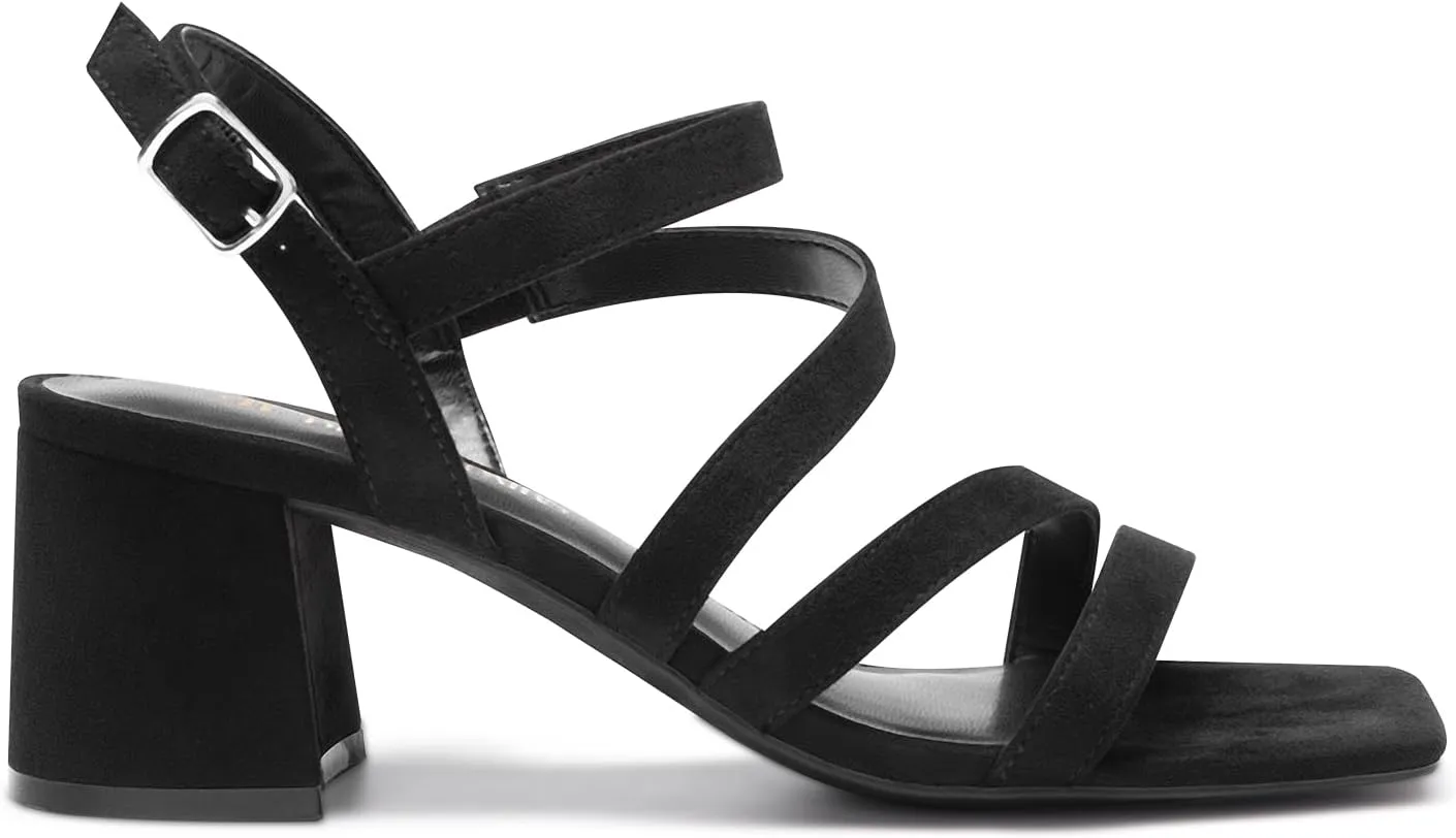DREAM PAIRS Women's Strappy Chunky Heels Low Block Square Open Toe Sandals Dress Party Shoes