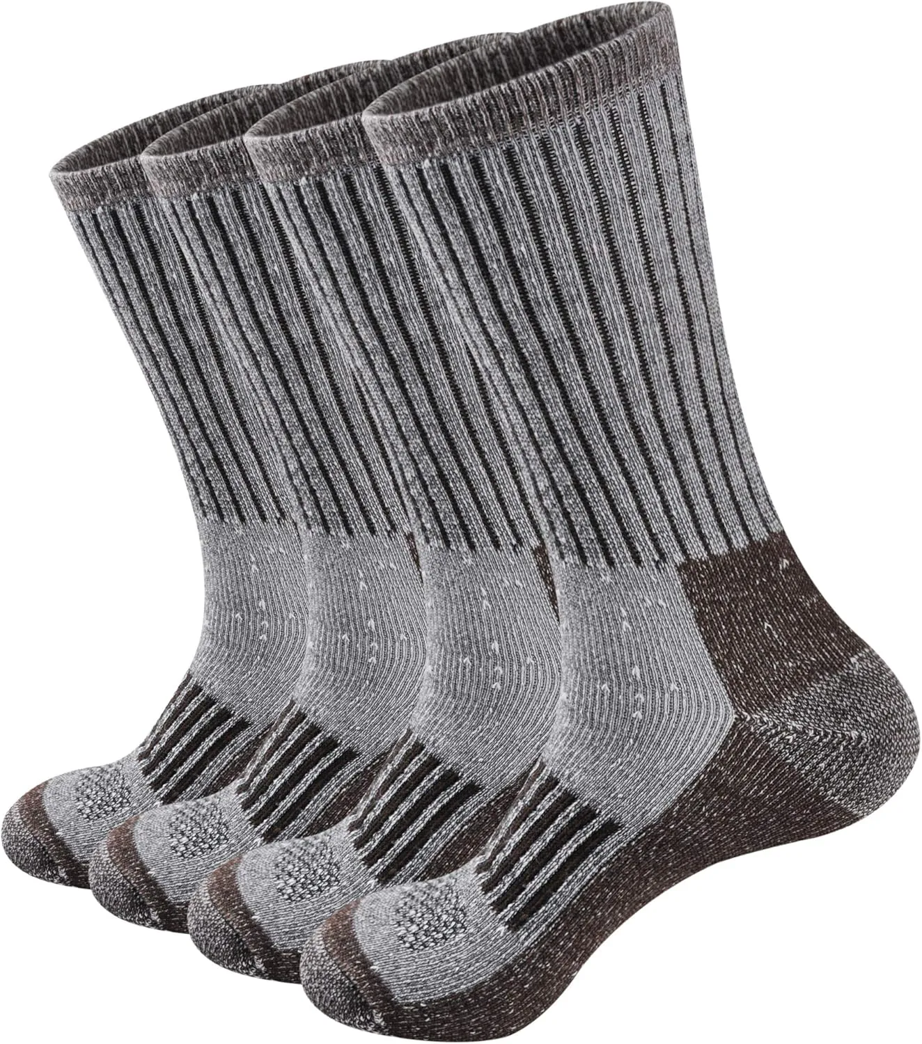 ECOEY Men's Merino Wool Cushioned Hiking Trekking Crew Socks 4 Pairs, Middle Calf Length with Moisture Wicking