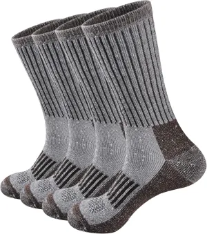 ECOEY Men's Merino Wool Cushioned Hiking Trekking Crew Socks 4 Pairs, Middle Calf Length with Moisture Wicking