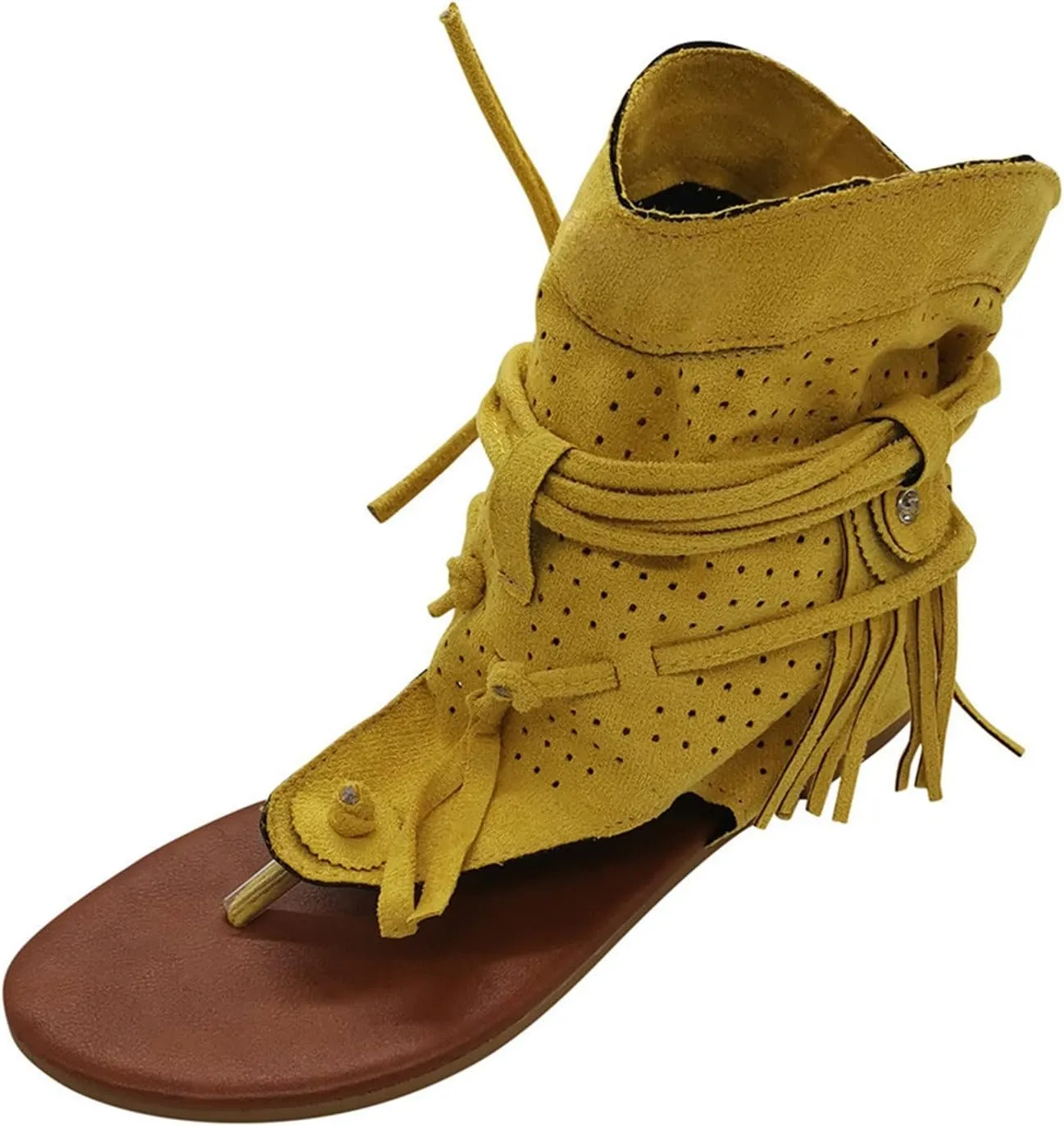 Eduavar Sandals Women Comfortable, Orthopedic Sandals for Women Bohemian Gladiator Fringe Flat Clip Toe Ankle Boots