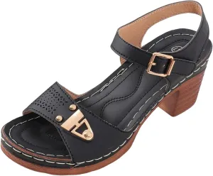 Eduavar Women's Wedge Sandals, Orthopedic Leather Peep Toe Cutout Zipper Chunky Heeled Sandals in White, Brown for Casual Wear