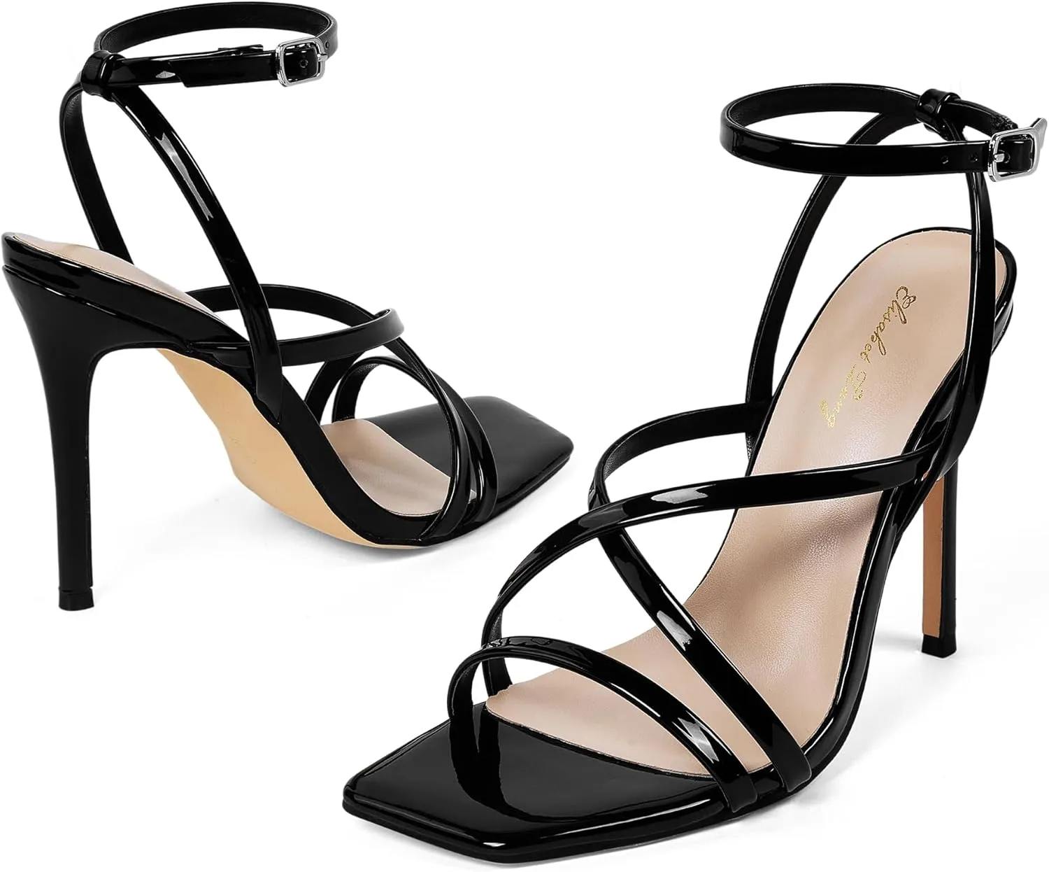 Elisabet Tang Fashion Women's Open Toe High Heel Sandals Strappy Ankle Strap Stiletto 4.33 Inch Heels Sexy Designs for Weddings and Parties