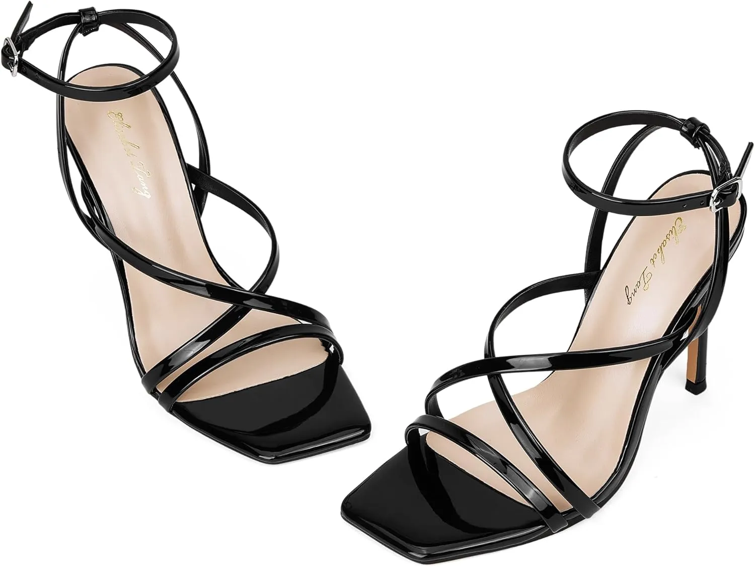Elisabet Tang Fashion Women's Open Toe High Heel Sandals Strappy Ankle Strap Stiletto 4.33 Inch Heels Sexy Designs for Weddings and Parties