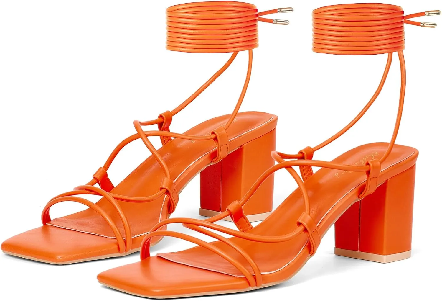 Elisabet Tang Women's High Heeled Sandals 2.4 Inches Chunky Strappy Lace Up Block Heels Square Open Toe at Wedding Party Prom Work Dating
