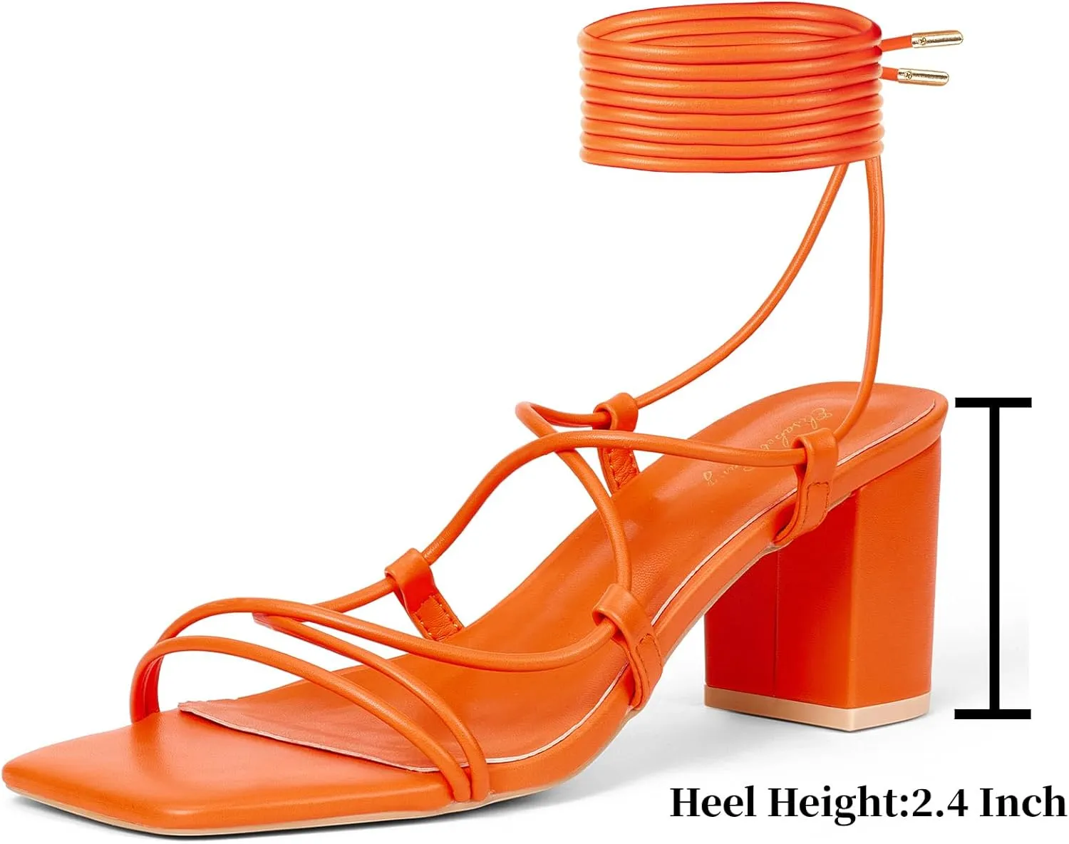 Elisabet Tang Women's High Heeled Sandals 2.4 Inches Chunky Strappy Lace Up Block Heels Square Open Toe at Wedding Party Prom Work Dating