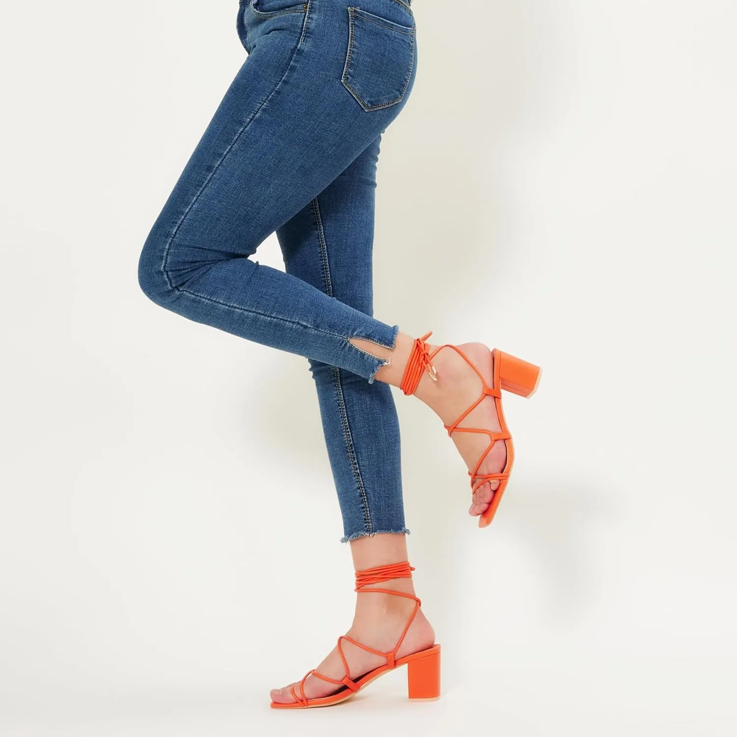 Elisabet Tang Women's High Heeled Sandals 2.4 Inches Chunky Strappy Lace Up Block Heels Square Open Toe at Wedding Party Prom Work Dating