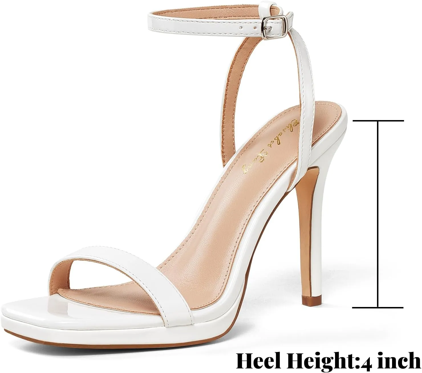 Elisabet Tang Women’s Stilettos Heeled Sandals Open Square Toe Heels,4.3 Inch Open Toe Strappy Sexy High Heels Ankle Strap Buckle Heels for Party Wedding Dress Daily Wear Shoes