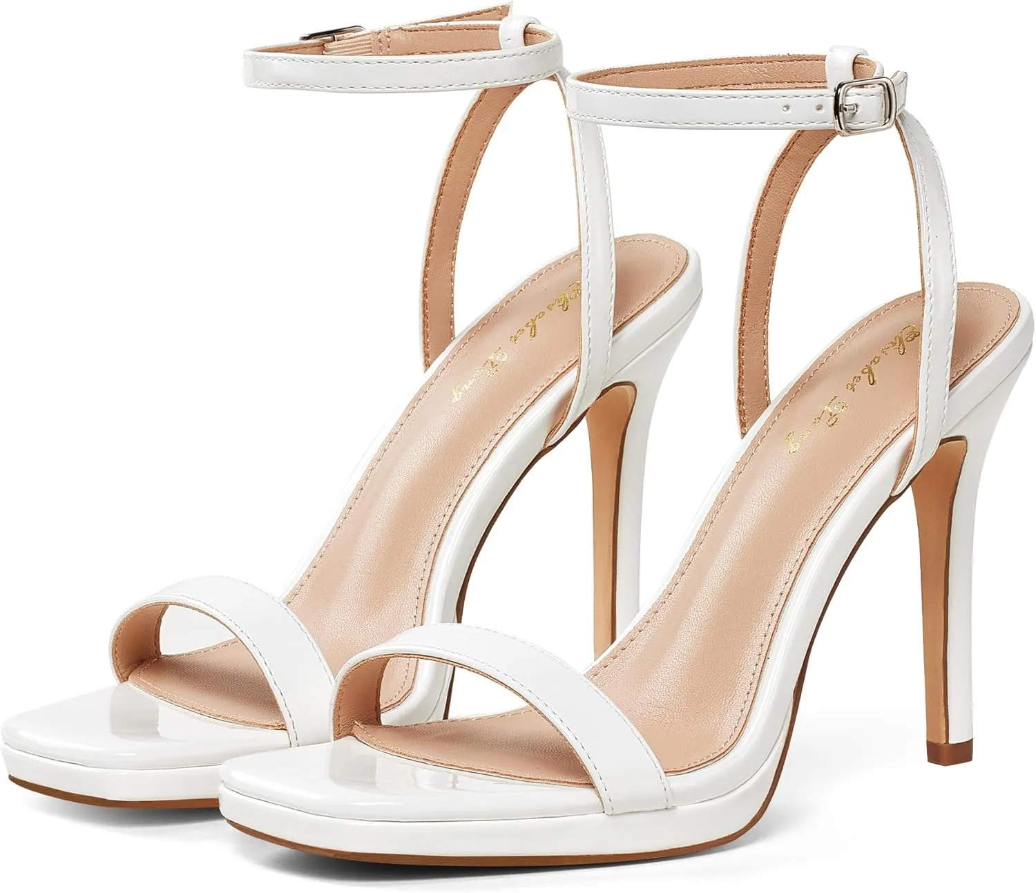 Elisabet Tang Women’s Stilettos Heeled Sandals Open Square Toe Heels,4.3 Inch Open Toe Strappy Sexy High Heels Ankle Strap Buckle Heels for Party Wedding Dress Daily Wear Shoes
