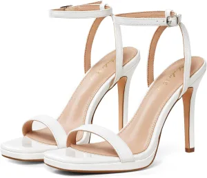 Elisabet Tang Women’s Stilettos Heeled Sandals Open Square Toe Heels,4.3 Inch Open Toe Strappy Sexy High Heels Ankle Strap Buckle Heels for Party Wedding Dress Daily Wear Shoes