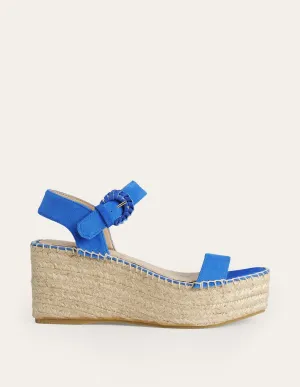 Espadrilles mit Keilabsatz-Fischreiherblau, Veloursleder