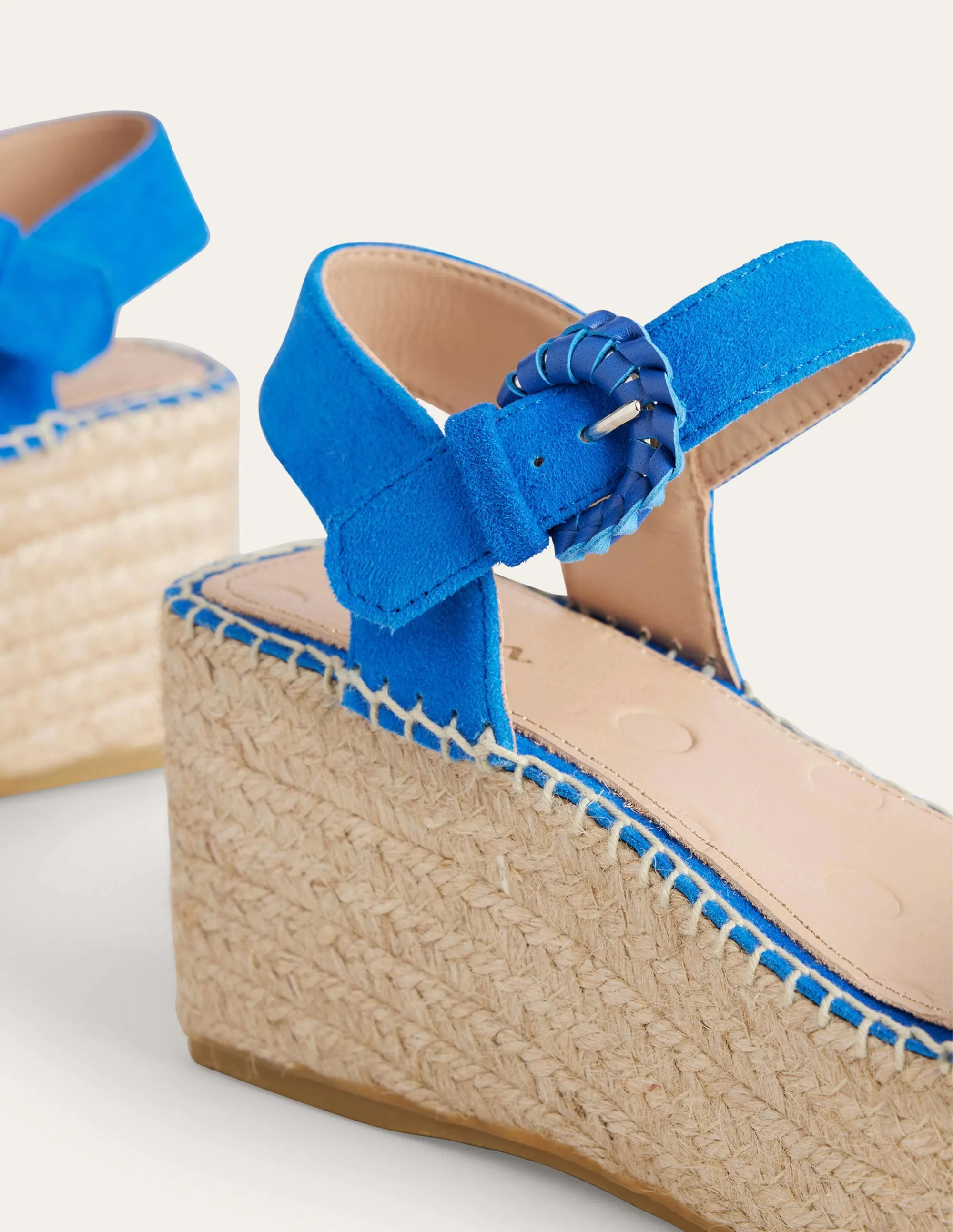 Espadrilles mit Keilabsatz-Fischreiherblau, Veloursleder