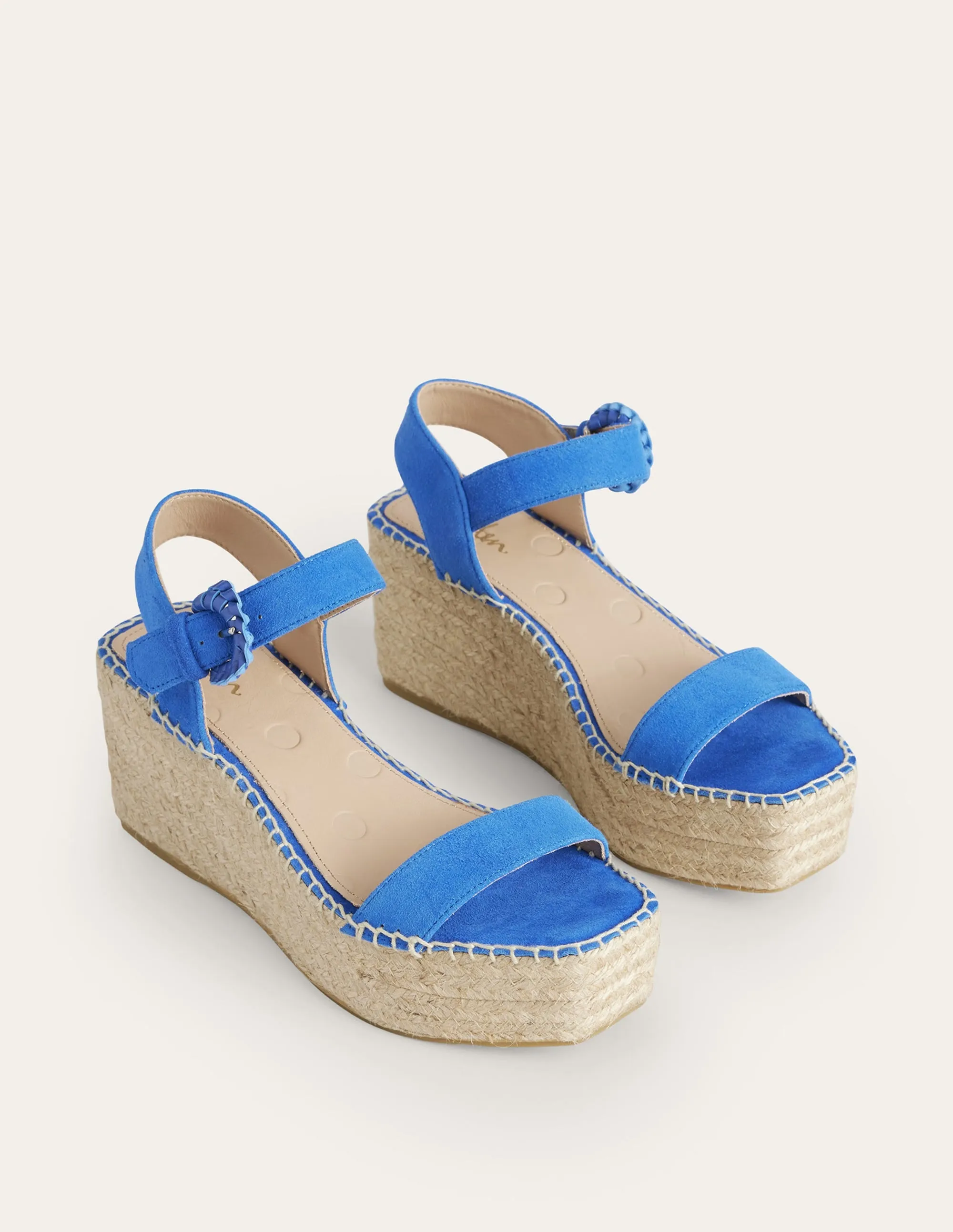 Espadrilles mit Keilabsatz-Fischreiherblau, Veloursleder