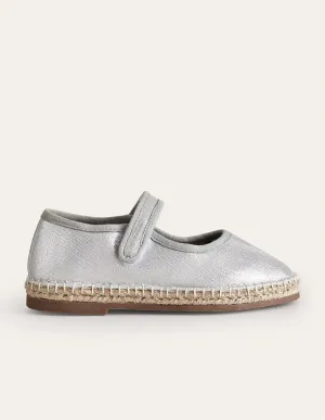 Espadrilles mit Leinenabschlüssen-Metallic-Silber