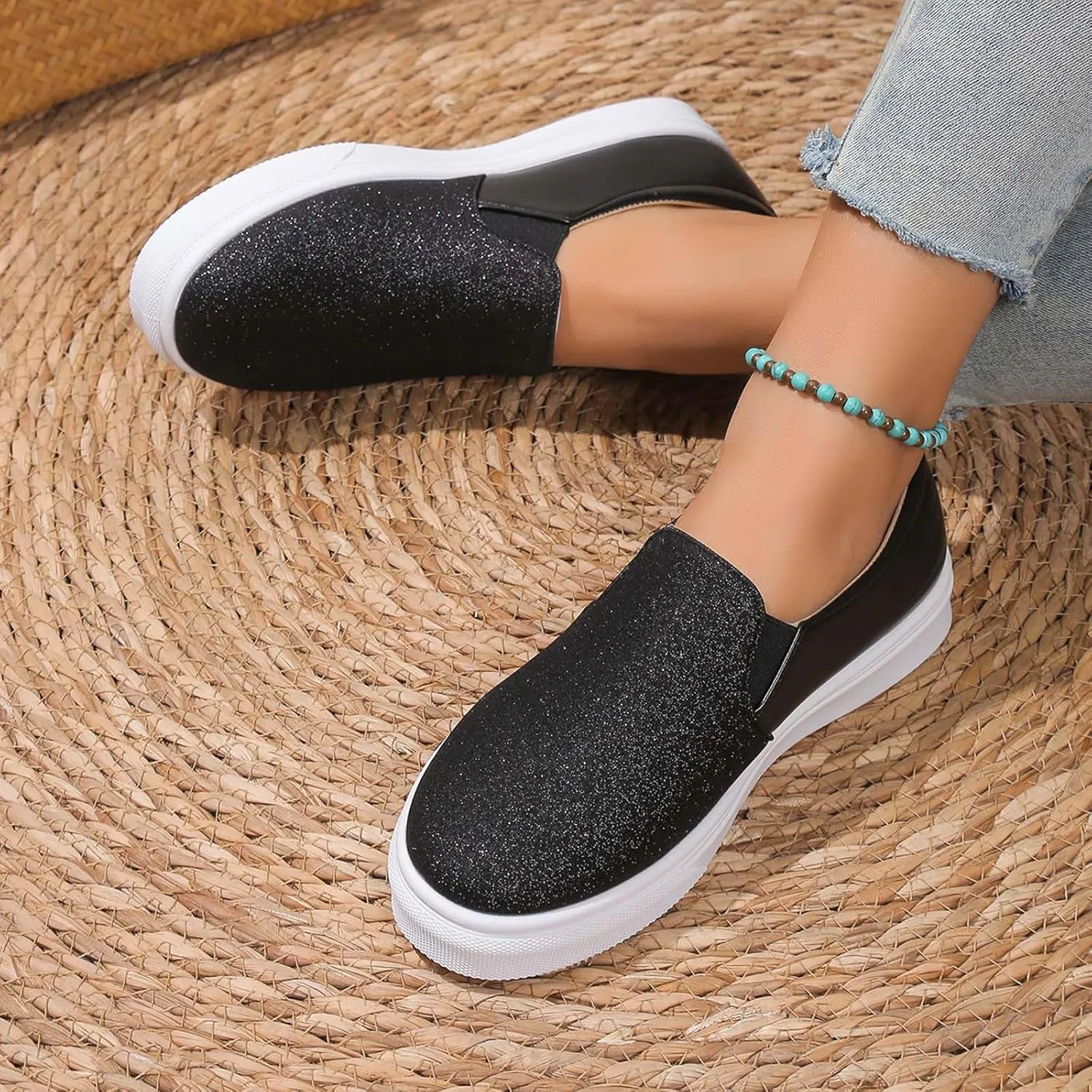 Fashion Platform Sneakers for Women Classic Low Top Canvas Shoes Lightweight Low Heels Slip On Flats Walking Shoes Comfortable Chunky Bottom Outdoor Running Sports Shoes for Girls