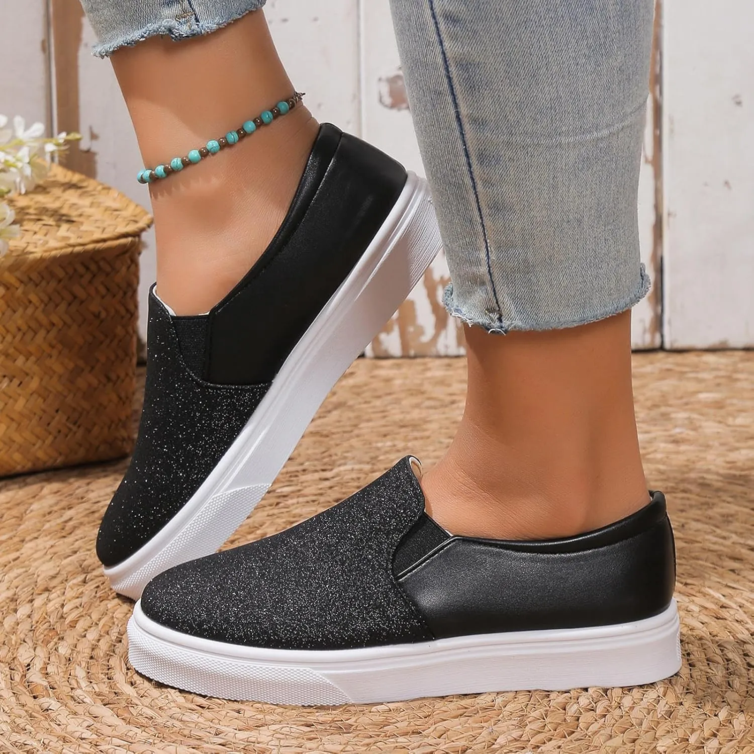 Fashion Platform Sneakers for Women Classic Low Top Canvas Shoes Lightweight Low Heels Slip On Flats Walking Shoes Comfortable Chunky Bottom Outdoor Running Sports Shoes for Girls