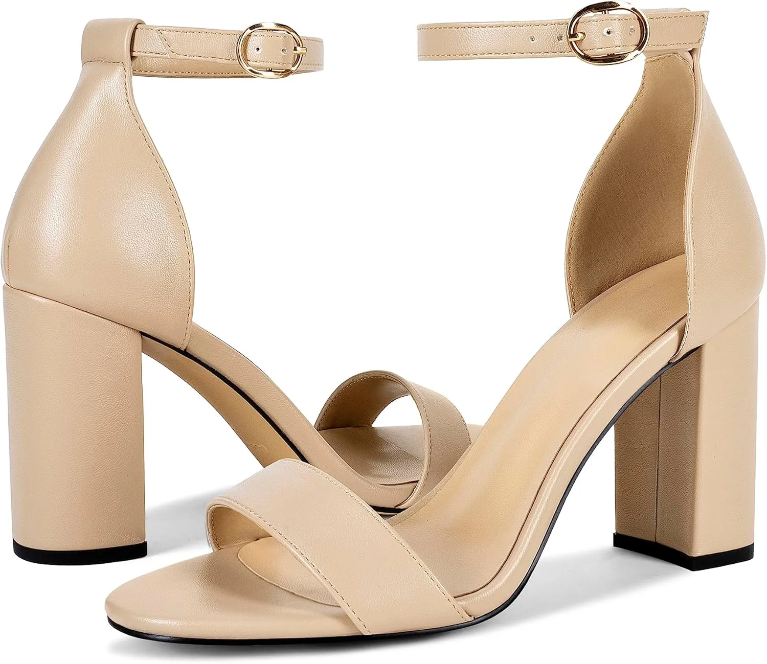 Fericzot Heels for Women Open Toe Ankle Strap Chunky High Heel Pumps Party Wedding Shoes Strappy Buckle Sandals 3.35 Inches